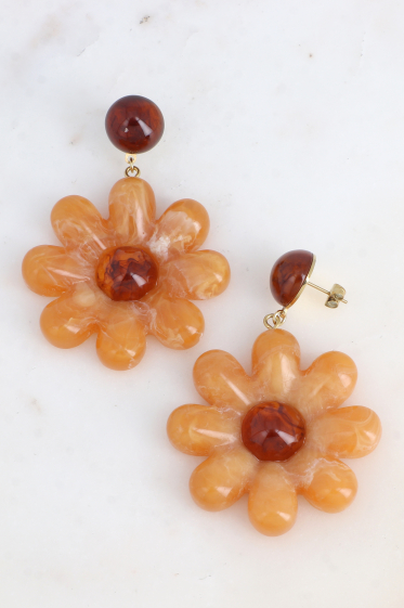 Wholesaler Bohm - Dangling earrings - double dangling flower in acetate