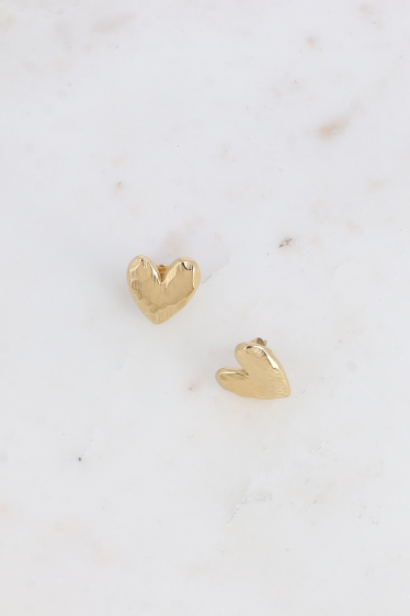 Wholesaler Bohm - Bullet earrings - brushed effect hammered heart