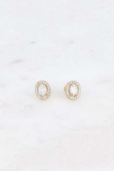 Wholesaler Bohm - Chip earrings - oval crystal and zirconium oxides