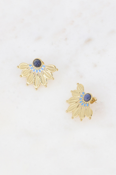 Wholesaler Bohm - Bullet earrings - ethnic flower pattern with natural stone and enamel