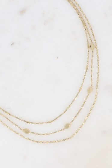 Wholesaler Bohm - 3 row Abigaël necklace - curb links (oval, flat ribbed coffee, convict)