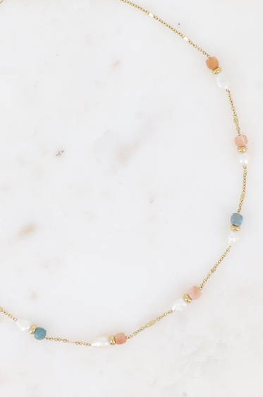 Wholesaler Bohm - Necklace - cable mesh, freshwater pearls and natural stones