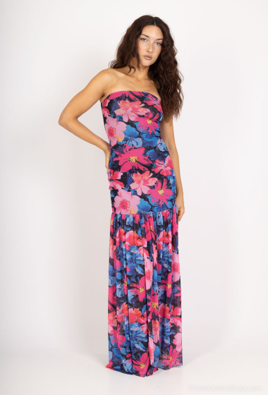 Wholesaler By Swan - Strapless printed mesh dress