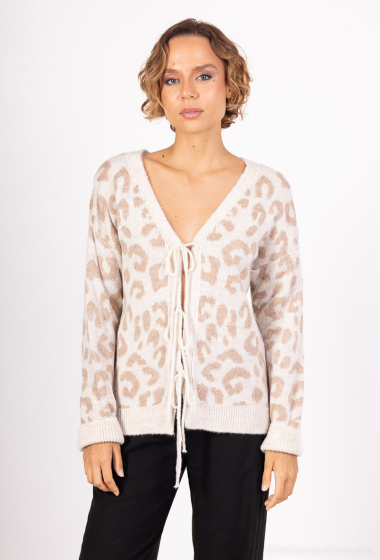 Wholesaler Catherine Style - Leopard lace-up knitted cardigan