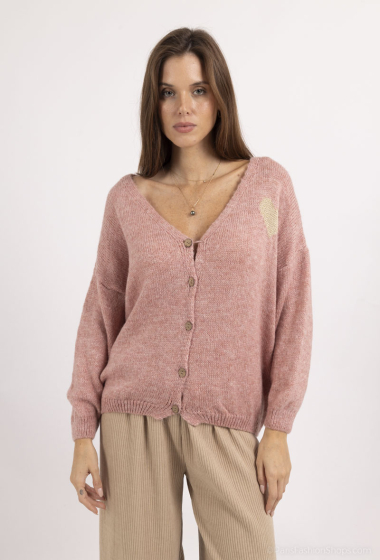 Wholesaler Catherine Style - Soft knit buttoned cardigan with gold heart