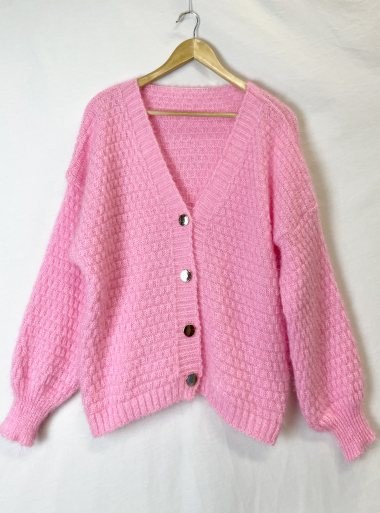 Wholesaler Catherine Style - Soft waffle buttoned knit cardigan