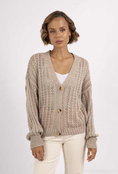 Wholesaler Catherine Style - Loose openwork cardigan with puff sleeves