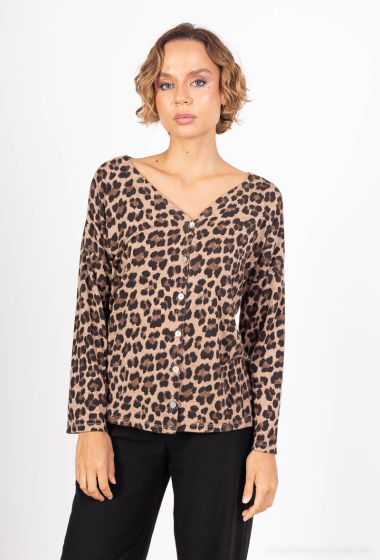 Wholesaler Catherine Style - Leopard print buttoned slim cardigan