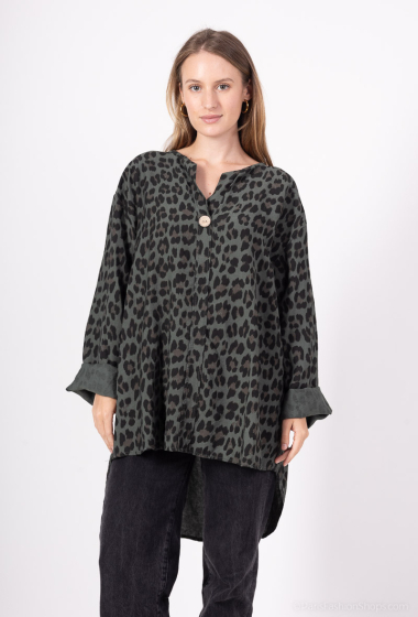 Grossiste Chana Mod - chmise imprime leopard avec un bouton a lavant