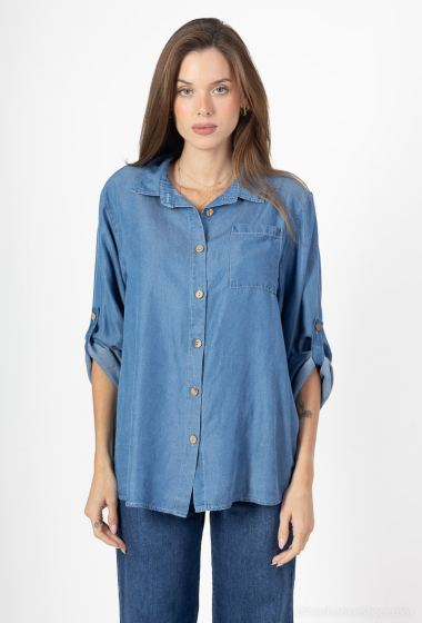 Wholesaler Chana Mod - plain denim print shirt with one pocket