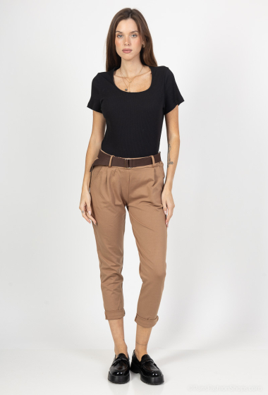 Grossiste Chana Mod - Pantalon uni avec ceinture