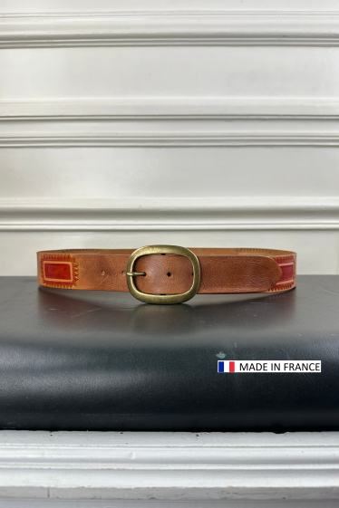 Wholesaler JULIA PARIS - Western style leather belt 40mm -  bronze buckle - made in France