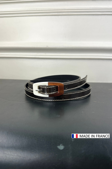 Wholesaler JULIA PARIS - Thin 15mm cowhide leather belt - resin buckle - made in France