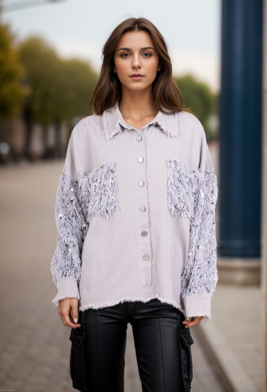 Wholesaler Cherry Koko - Denim shirt with feathers and sequins