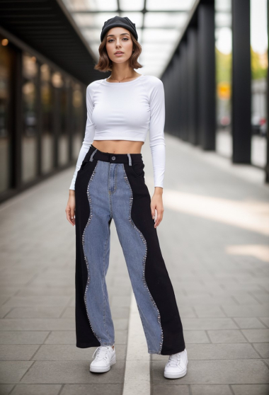 Großhändler Cherry Koko - Jeans aus doppeltem Material mit Strasssteinen