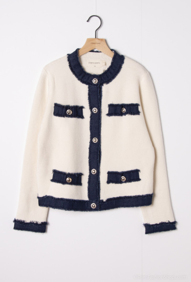 Wholesaler Cherry Paris - Plain knitted jacket with denim trim DUNE