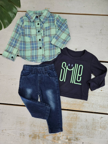 Wholesaler Chicaprie - Baby boy jeans shirt set