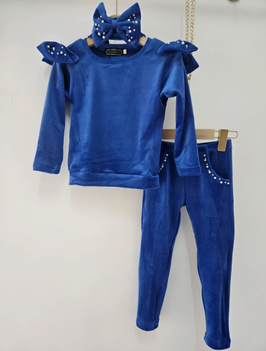 Grossiste Chicaprie - Ensemble Haut Et Pantalon Velours Avec Bandeau Fille