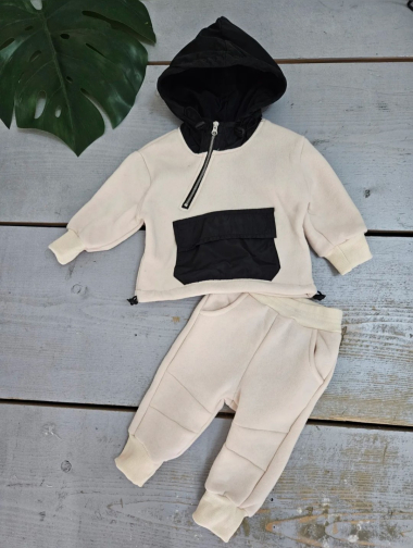 Grossiste Chicaprie - Ensemble Sweat A Capuche Bi-Colore Et Jogging Uni Bébé Garçon