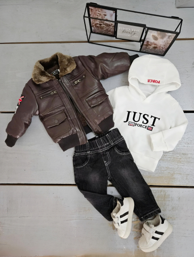 Wholesaler Chicaprie - Baby Boy Aviator Style Sweatshirt And Jeans Set