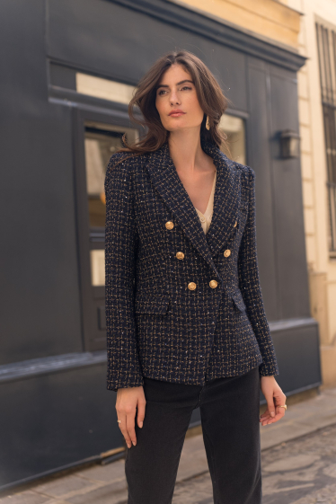 Grossiste Choklate - Veste blazer croisée en tweed laine