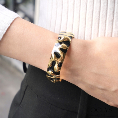 Mayorista OCLYS - Brazalete Zina de acero con efecto leopardo