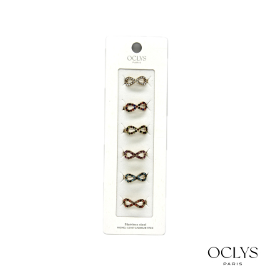 Mayorista OCLYS - Set de 6 anillos de acero inoxidable con strass surtido Hina