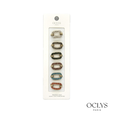 Mayorista OCLYS - Set de 6 anillos de acero inoxidable con strass surtido Hina