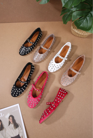 Wholesaler Cink Me - Faux rhinestone ballet flats with adjustable buckle strap