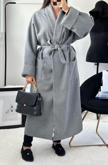 Wholesaler FOLIE LOOK - Plain coat with long sleeves and belt