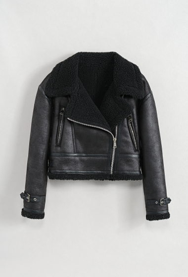 Wholesaler Copperose - Short faux leather jacket with mouloute lining