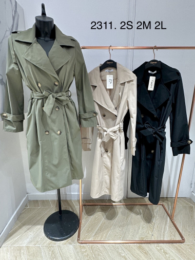 Großhändler Copperose - langer Trenchcoat mit Gürtel