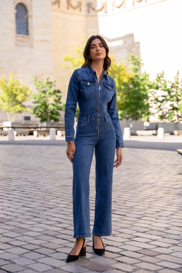 Großhändler DENIM LIFE - Langes Stretchkleid mit langen Ärmeln