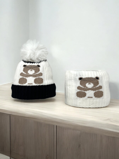 Mayorista DH DIFFUSION - Conjunto infantil de gorro y calentador de cuello - Lindo osito de peluche