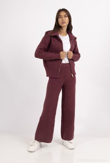 Wholesaler Dix-onze - thick set / zipped cardigan with trucker collar + wide leg pants