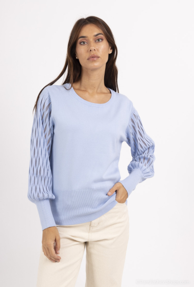 Wholesaler Dix-onze - round neck sweater with openwork wave sleeve