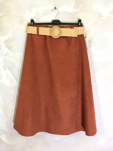 Wholesaler D&L Creation - Flared suede skirt with belt