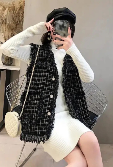 Grossiste Elle Style - Gilet NICOLE sans manche très doux avec poches avant, détails brillant