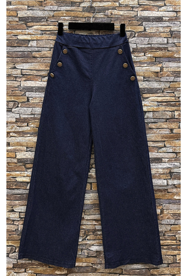 Grossiste Elle Style - Pantalon JENNA effet jean, large palazzo avec bouton et poches