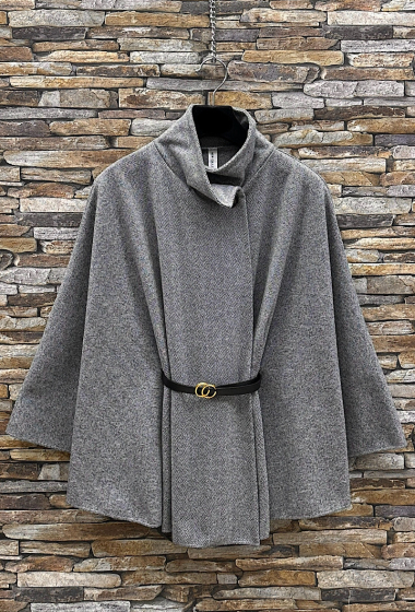 Großhändler Elle Style - ASTRID Cape-Mantel mit Flanellgürtel, Herbst- und Winterstoffe