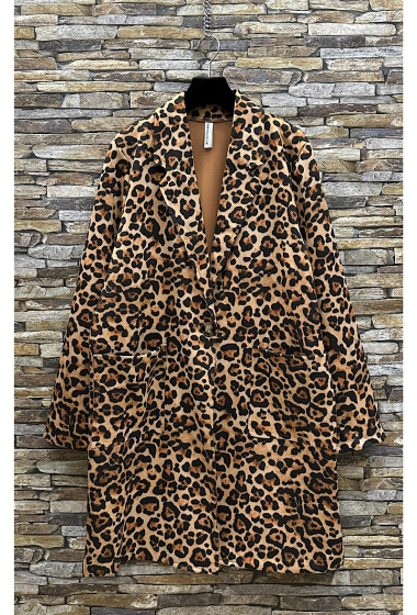 Wholesaler Elle Style - DIMA trench coat in suede, leopard print with buttons