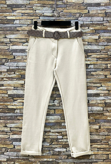 Grossiste Elle Style - Pantalon MILANIE en milano Automnal Style Chino Taille Haute. Ceinture Chic.