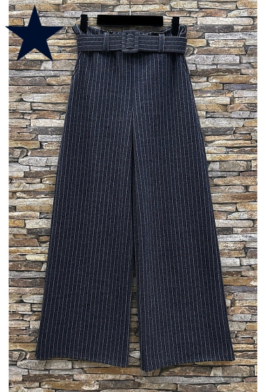 Großhändler Elle Style - Wide SHAN pants. Chic Automnale flannel palazzo. with handmade belt and pocket