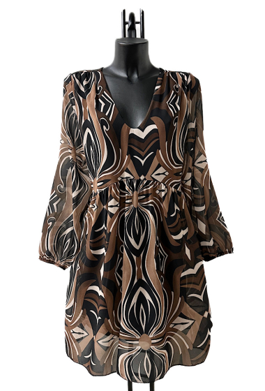 Großhändler Elle Style - CLEMENCE Printed dress, very fluid on the back, casual, with long sleeves