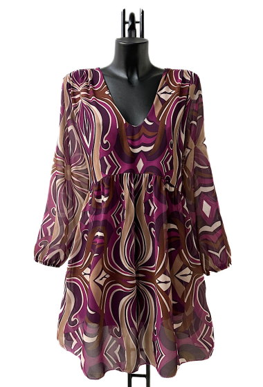 Mayorista Elle Style - CLEMENCE Printed dress, very fluid on the back, casual, with long sleeves