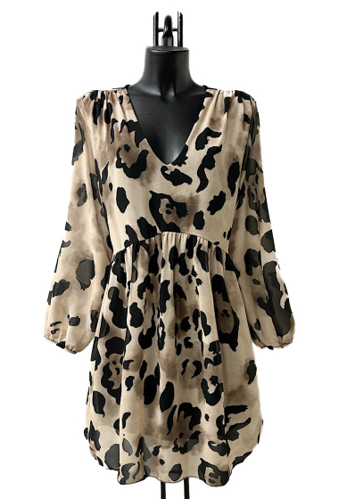 Großhändler Elle Style - CLEMENCE Printed dress, very fluid on the back, casual, with long sleeves