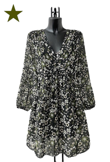 Mayorista Elle Style - CLEMENCE Printed dress, very fluid on the back, casual, with long sleeves