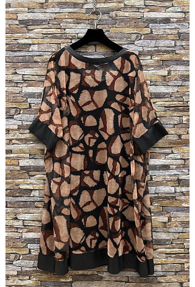 Wholesaler Elle Style - JENNY Two-piece dress, printed pattern with imitation leather detail.