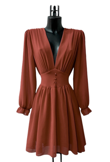 Wholesaler Elle Style - JULIETTE plain dress. casual. with long sleeves. buttons and viscose lining.