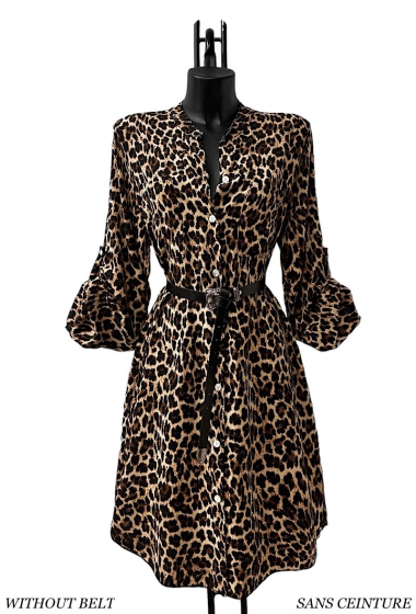 Wholesaler Elle Style - ONIKA leopard print dress in viscose with buttons and front pockets